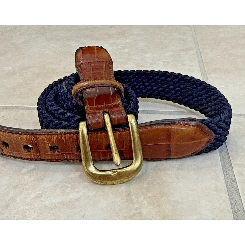 Brighton Men's Braided Adjustable Belt Black Brown Brass Buckle Size 40 Preppy